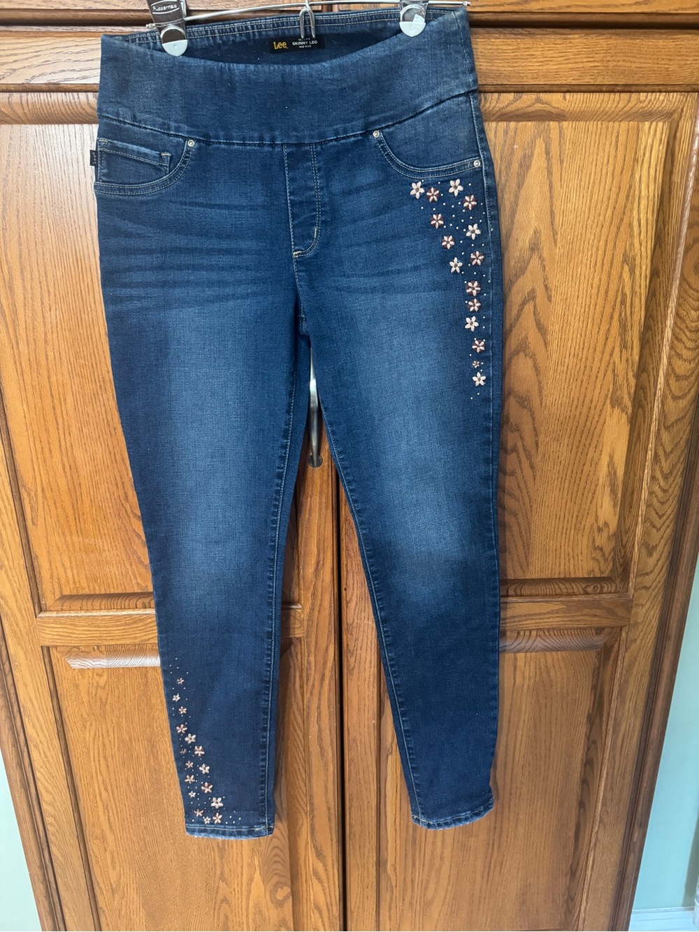 Lee Dark Blue Floral-Embellished Pull-On Jeggings